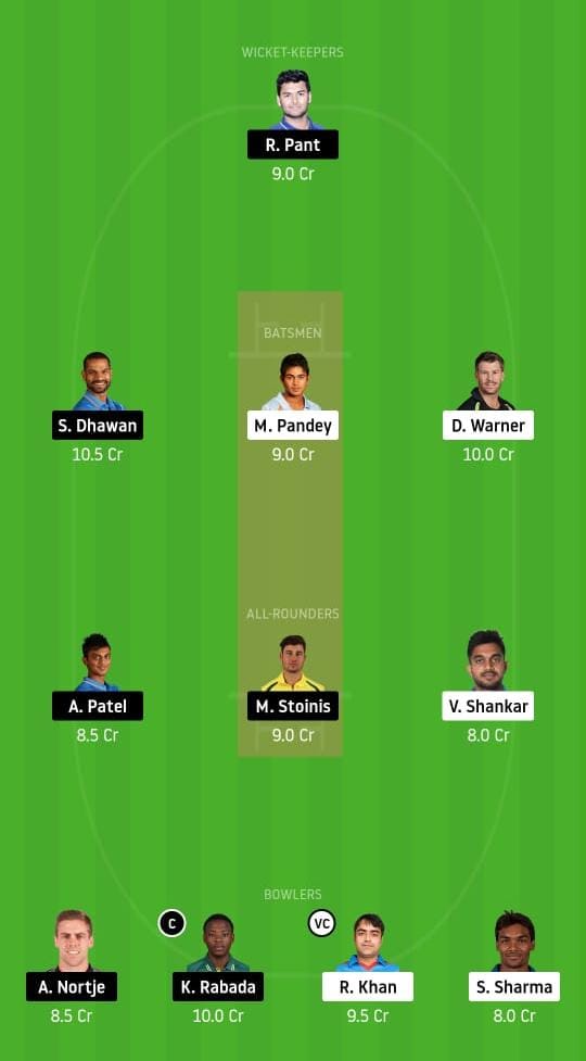 SRH vs DC Dream11