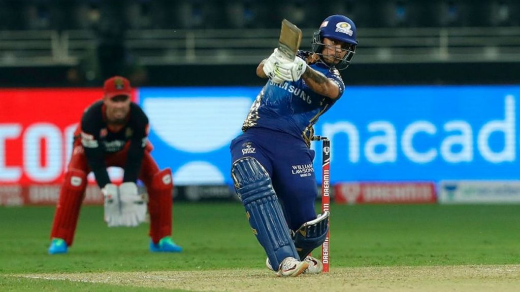 Ishan Kishan plays a shot against RCB