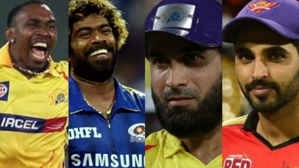 Dwayne Bravo, Lasith Malinga, Imran Tahir and Bhuvneshwar Kumar (left to right)