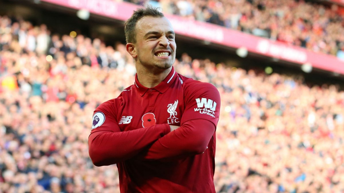 Xherdan Shaqiri makes a point and gives Jurgen Klopp food for thought for the match against Manchester United