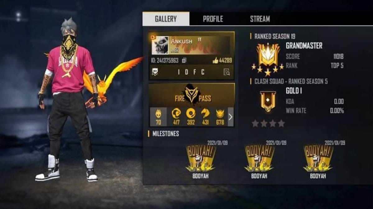 Ankush FREEFIREr’s Free Fire ID, K/D ratio and stats in January 2021