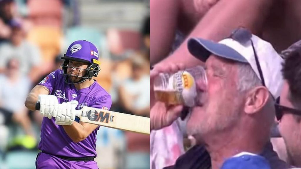 Dawid Malan and fan with ball in his beer cup