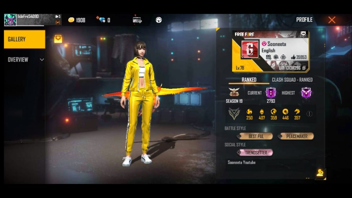 Sooneeta Free Fire: ID, Stats, YouTube and more for February 2021