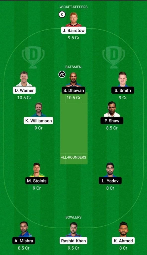 SRH vs DC IPL 2021 Dream11