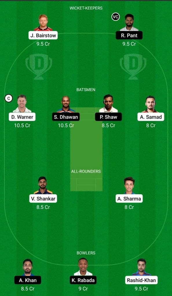 SRH vs DC IPL 2021 Dream11