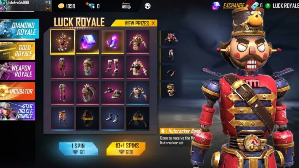 Mr. Nutcracker bundle in Free Fire