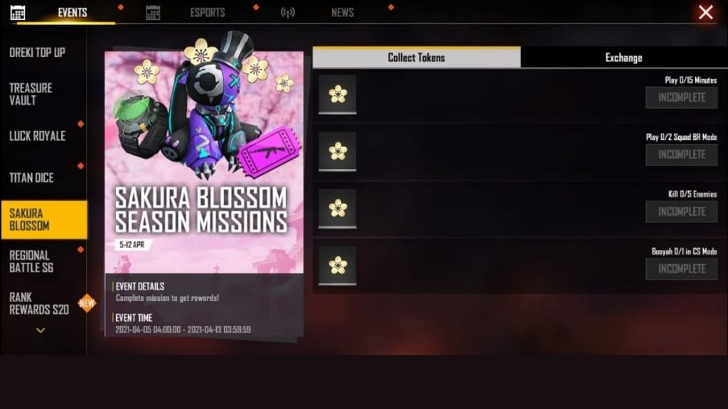 Sakura Blossom Season Missions