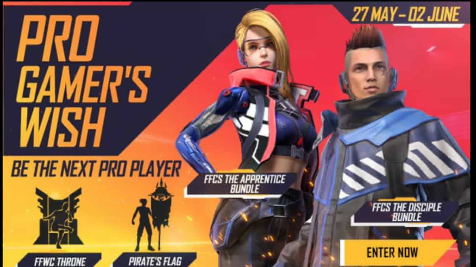 Free Fire New Pro Gamers Wish event: How to get FFWC Throne & Pirates Flag emotes