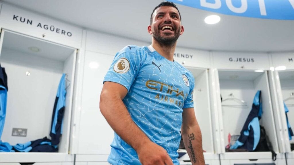 Aguero in the team dressing room after his final match