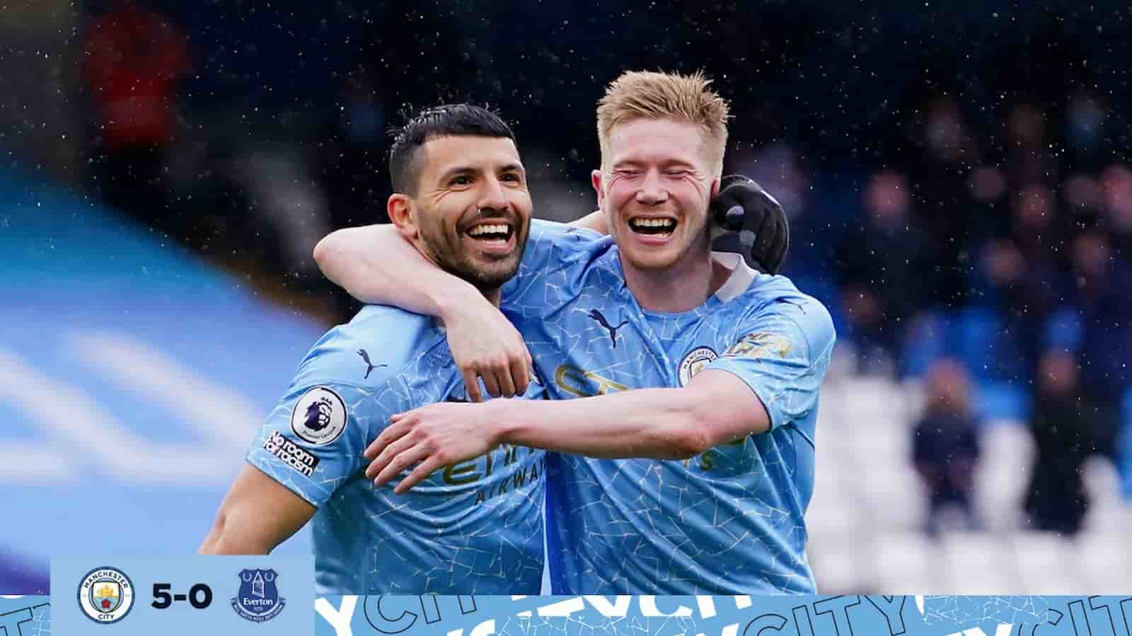 Sergio Aguero breaks Wayne Rooney’s record as Manchester City thump Everton