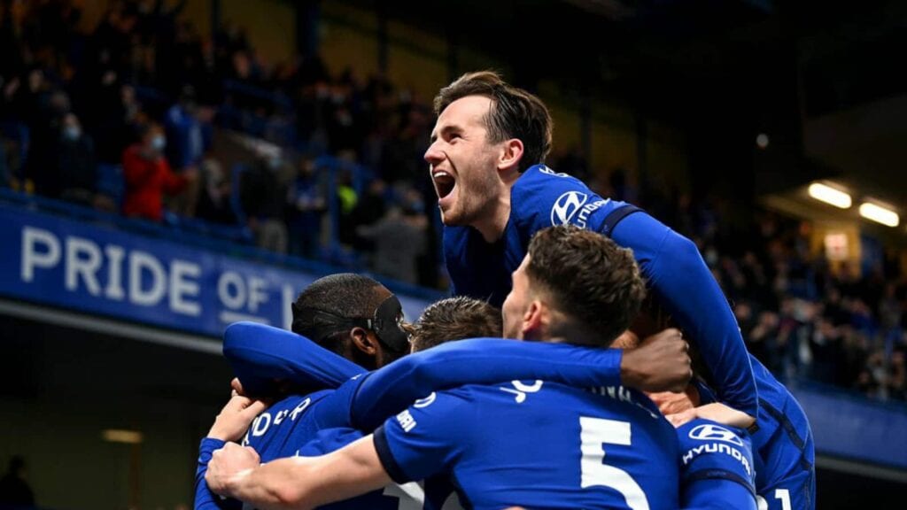 Chelsea player celebrating their first goal against Leicester