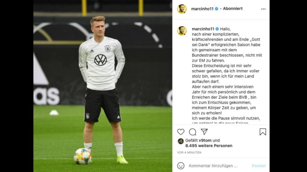 Reus took to Instagram to announce his leave