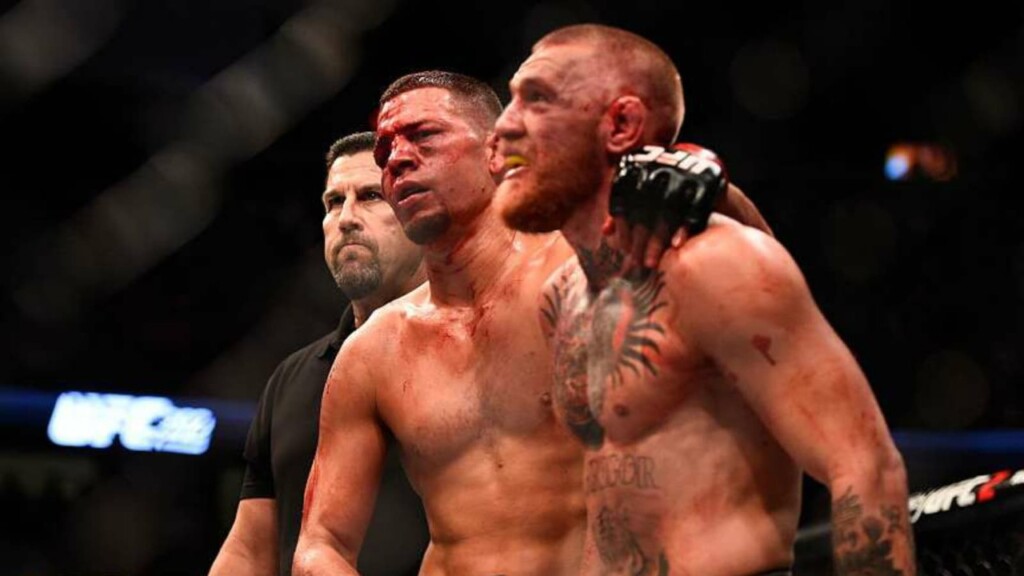 Nate Diaz and Conor McGregor after their bloody war at UFC 196