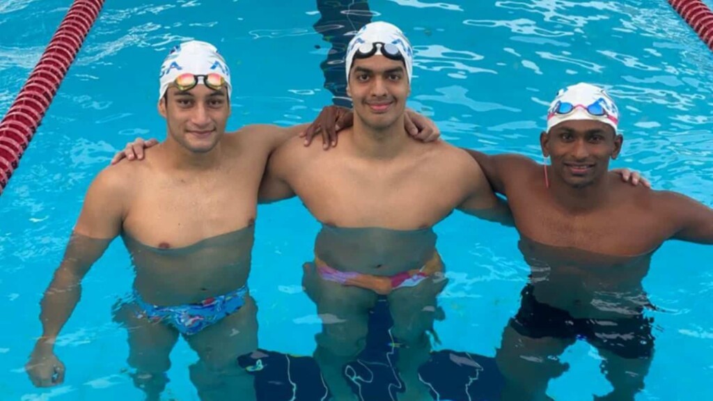 Indian elite swimmers (L-R): Kushagra Rawat, Srihari Nataraj and Sajan Prakash