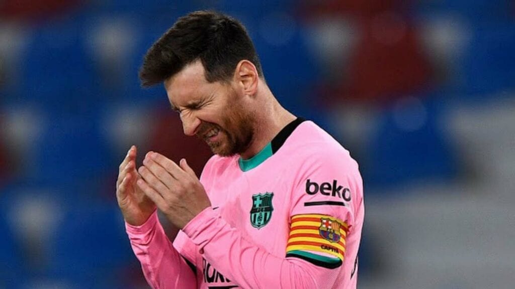 Lionel Messi reacts after the pinching draw