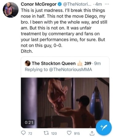 Conor McGregor tweet on Diego Sanchez