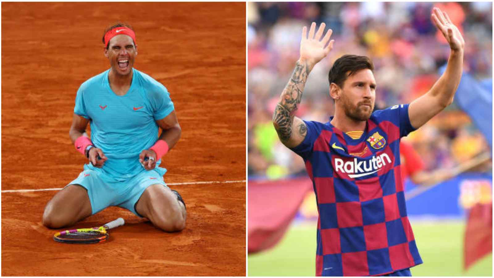 Lionel Messi congratulates Rafael Nadal on winning the Laureus award