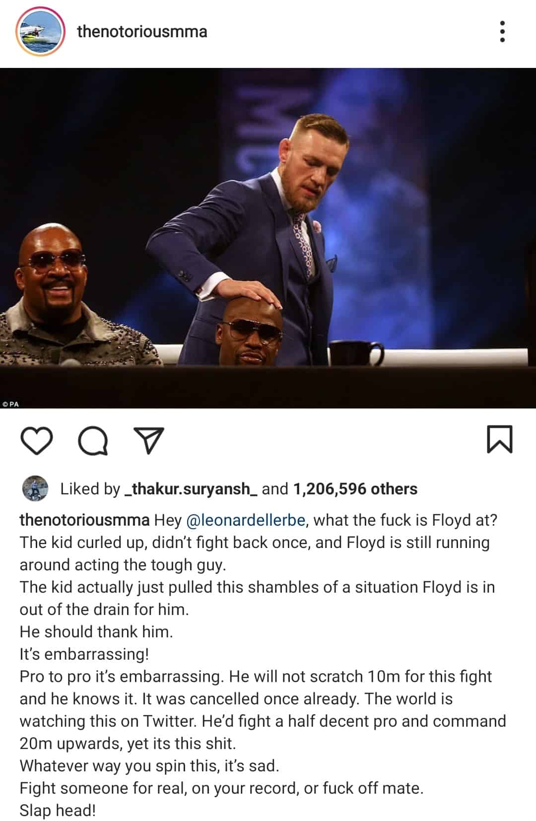 Conor McGregor's Instagram Post