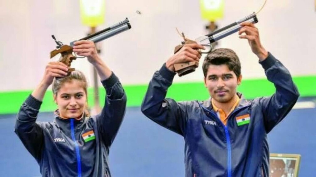 Manu Bhaker and Saurabh Chaudhary at the ISSF Shooting World Cup 2021