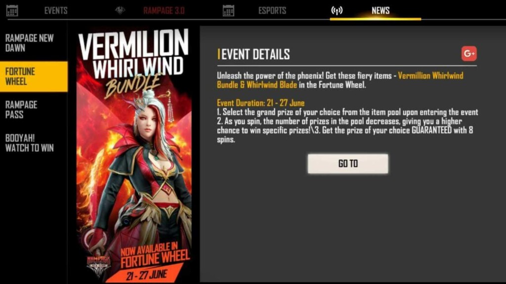 Free Fire Vermillion Whirlwind Bundle