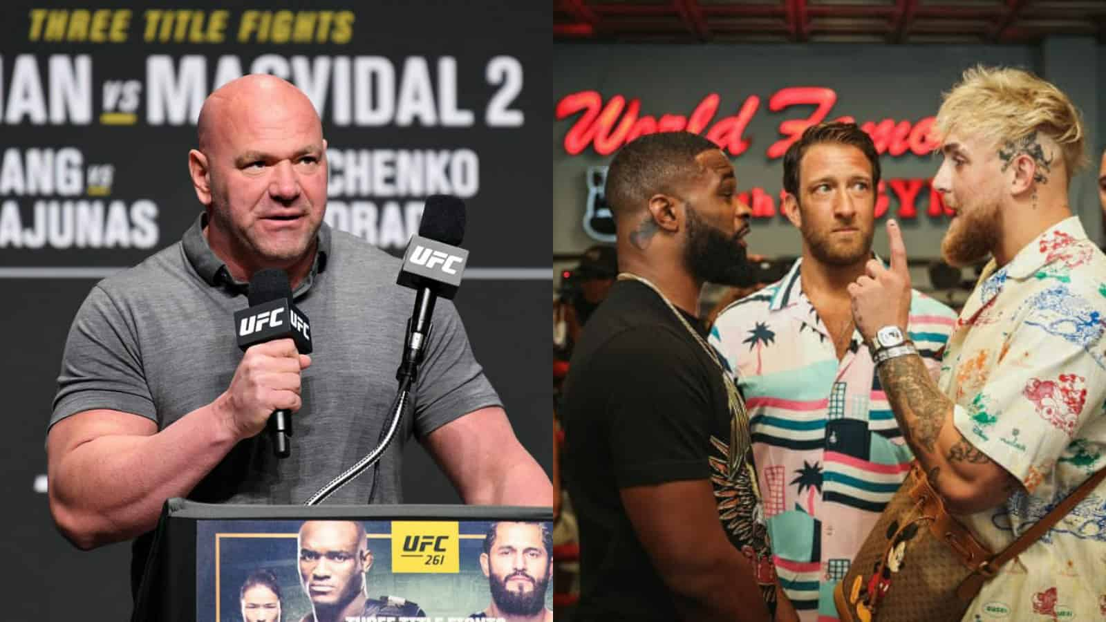 “I’ve been hearing that bullshit forever, they’re all full of shit,” Dana White claims Tyron Woodley is lying about his pay against Jake Paul