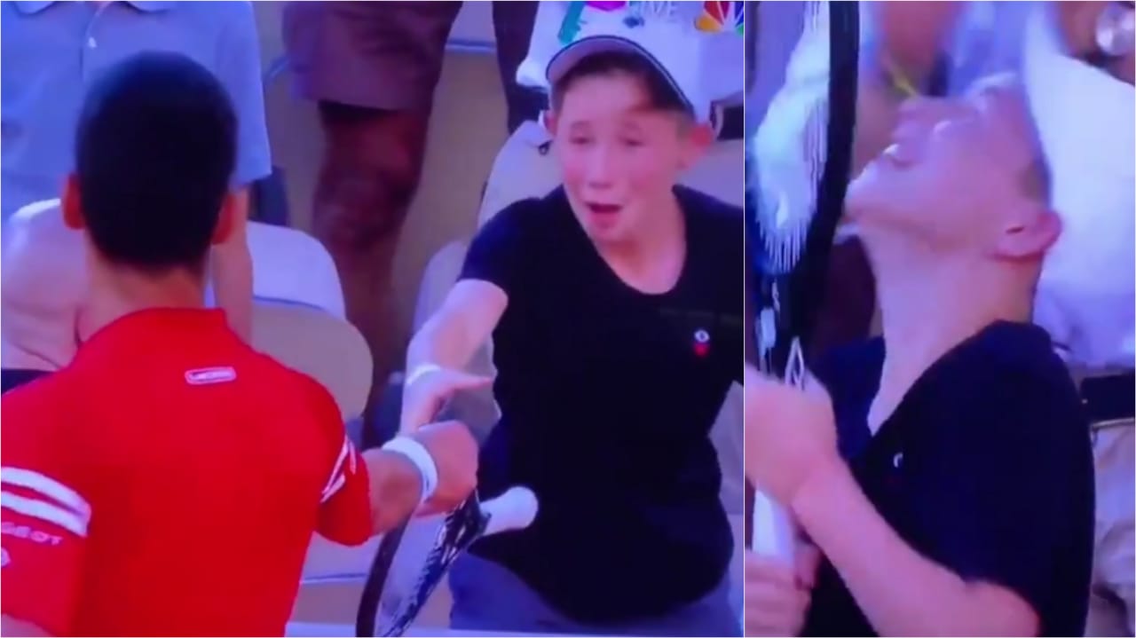 WATCH: Kid goes crazy after receiving tennis racquet from Novak Djokovic after French Open victory