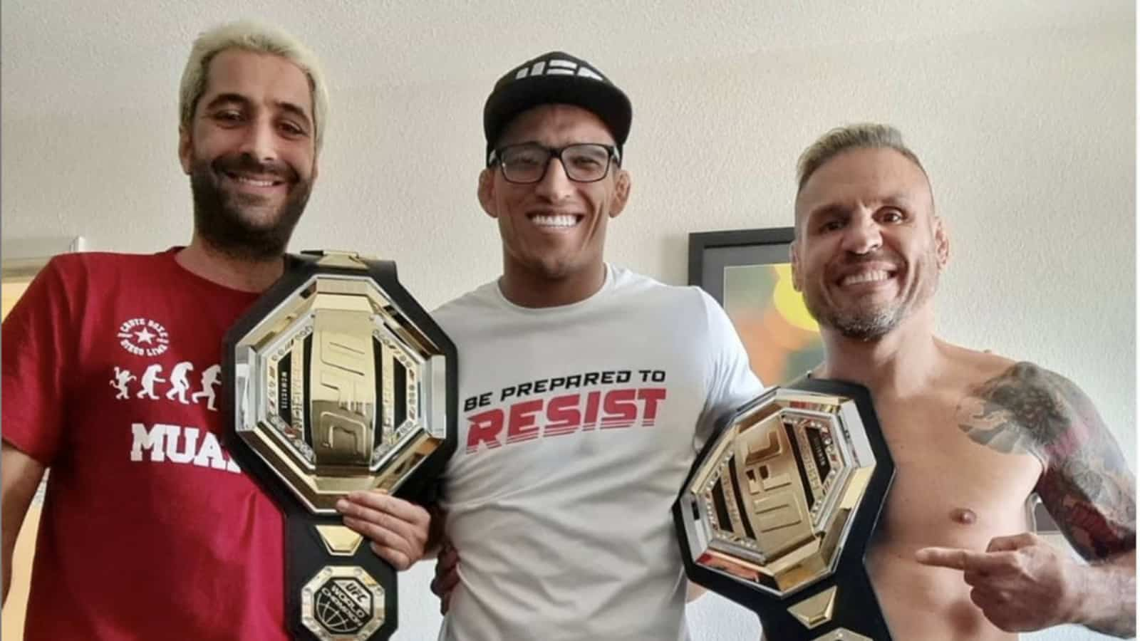 “They are world champions like me,” Charles Oliveira gifts his coaches with UFC belts of their own