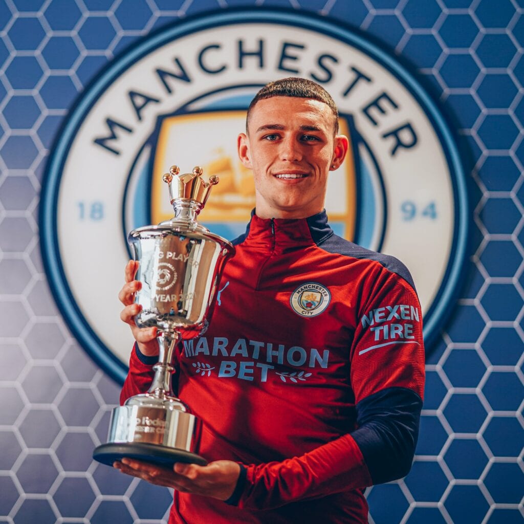 Phil Foden with the Young Player of the Season award