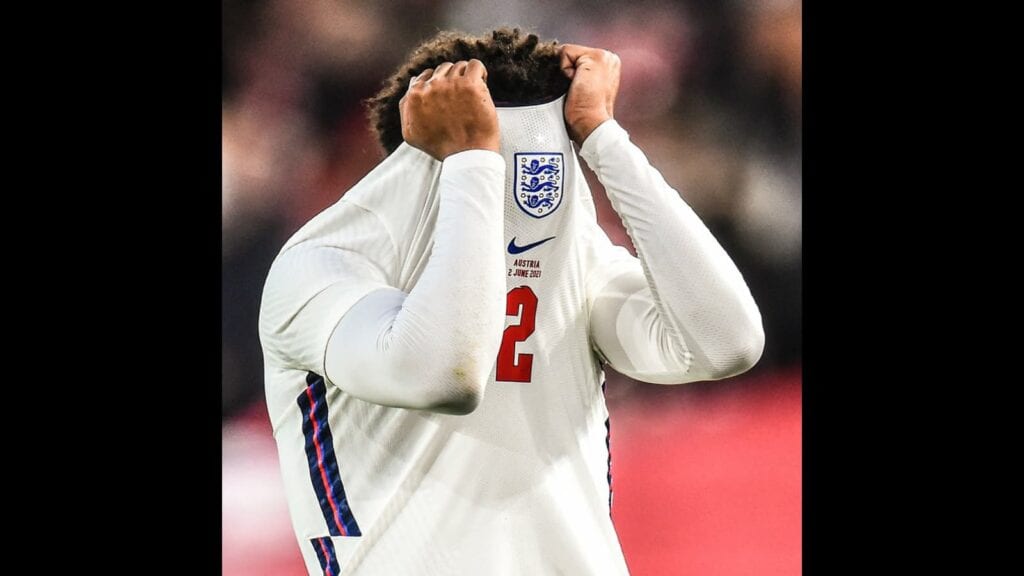 The right-back distraught after having to come off