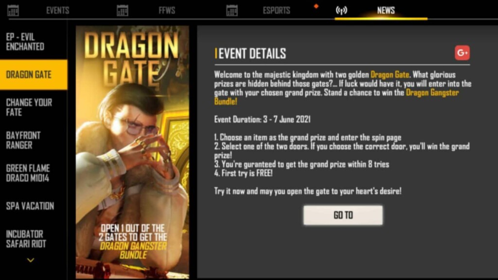 Dragon Gate event in Free Fire