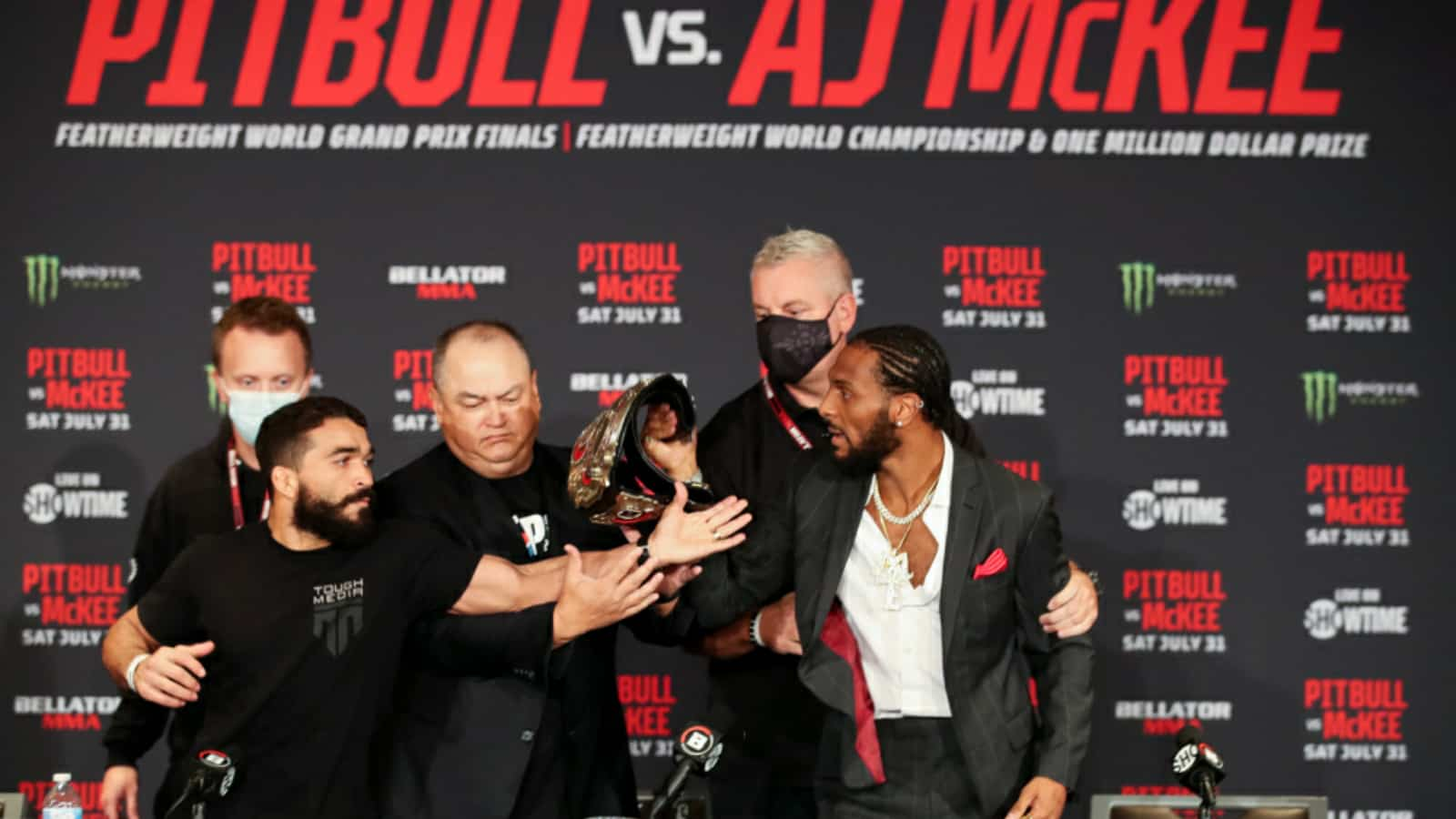 Hell breaks loose at Bellator 263 press conference as Patricio Pitbull and A.J. McKee get into a flurry