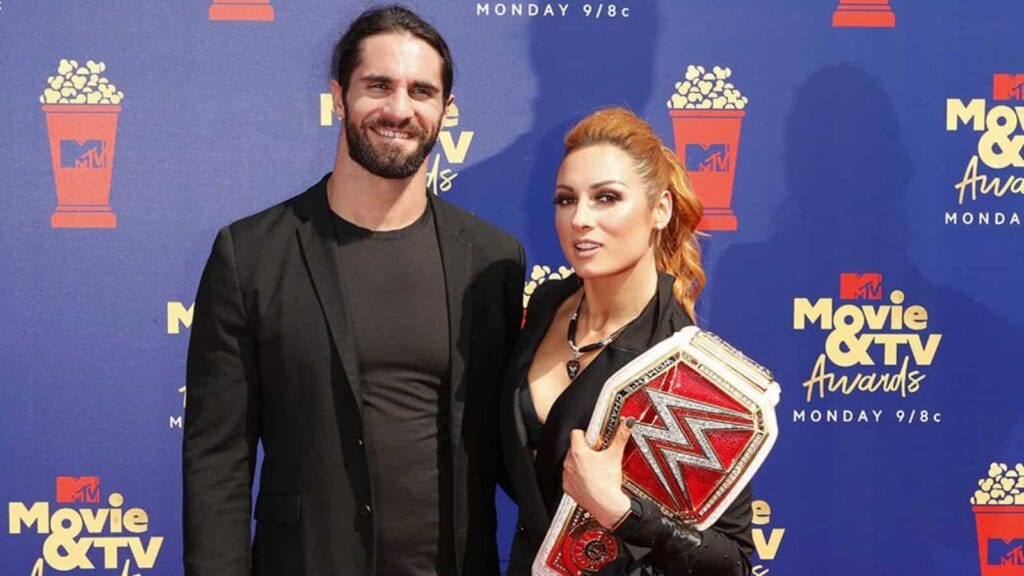 Seth Rollins with his wife