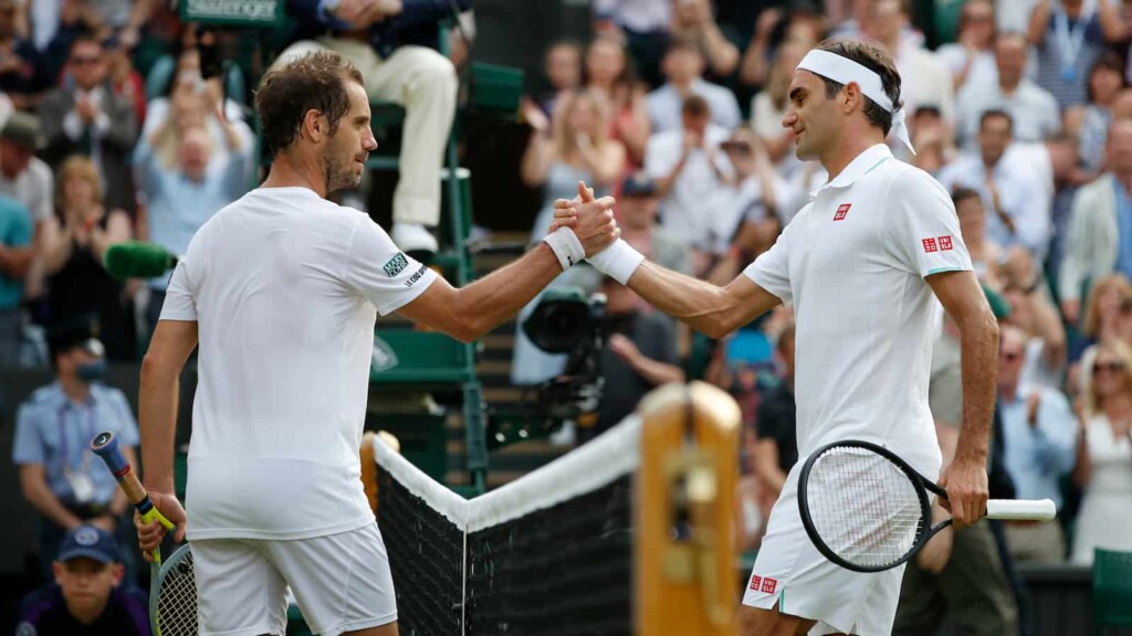 Richard Gasquet and Roger Federer at Wimbledon 2021