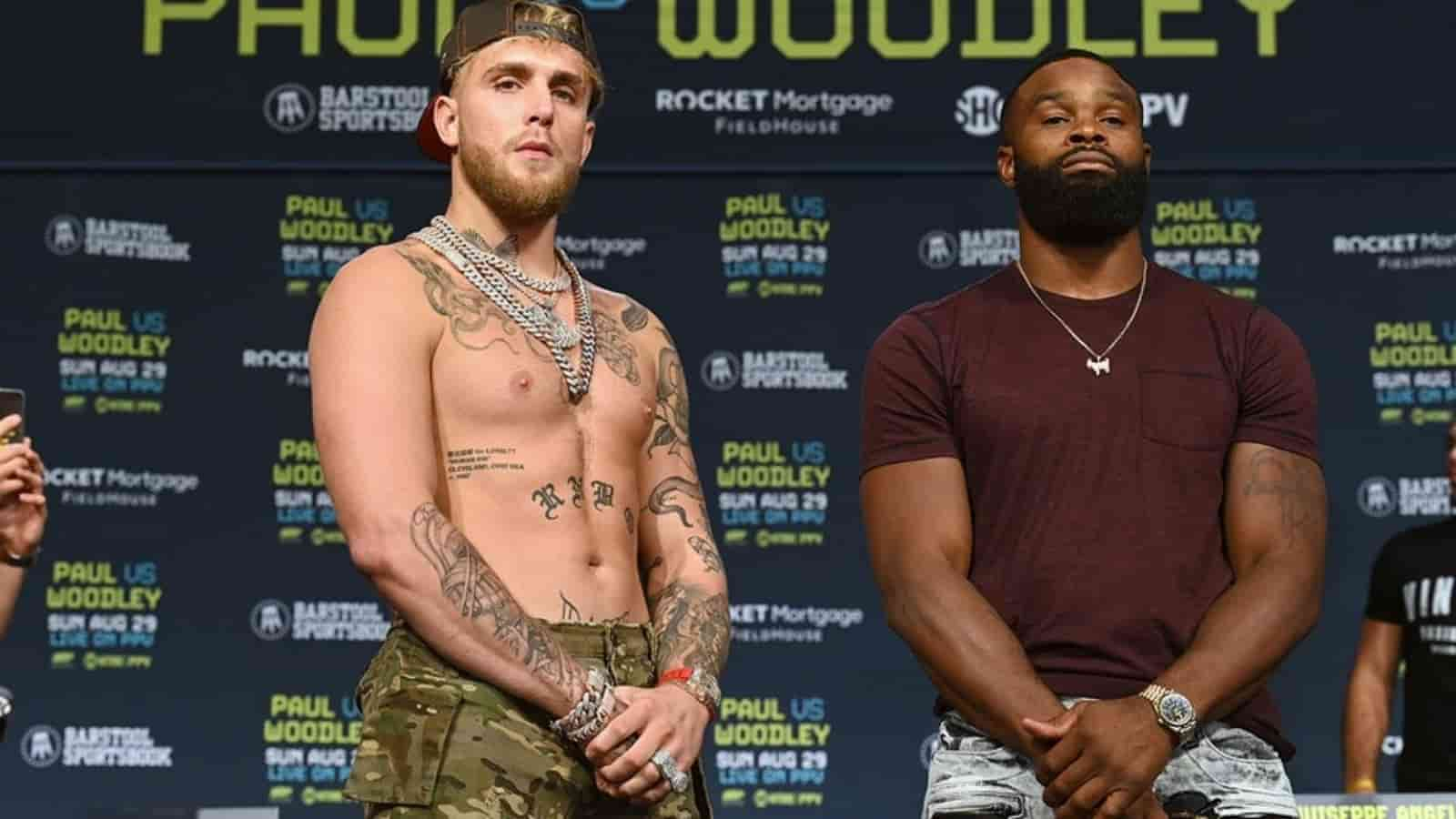 “Hell no we’re not sorry,” Jake Paul responds to the scuffle with Tyron Woodley’s mother at the press conference