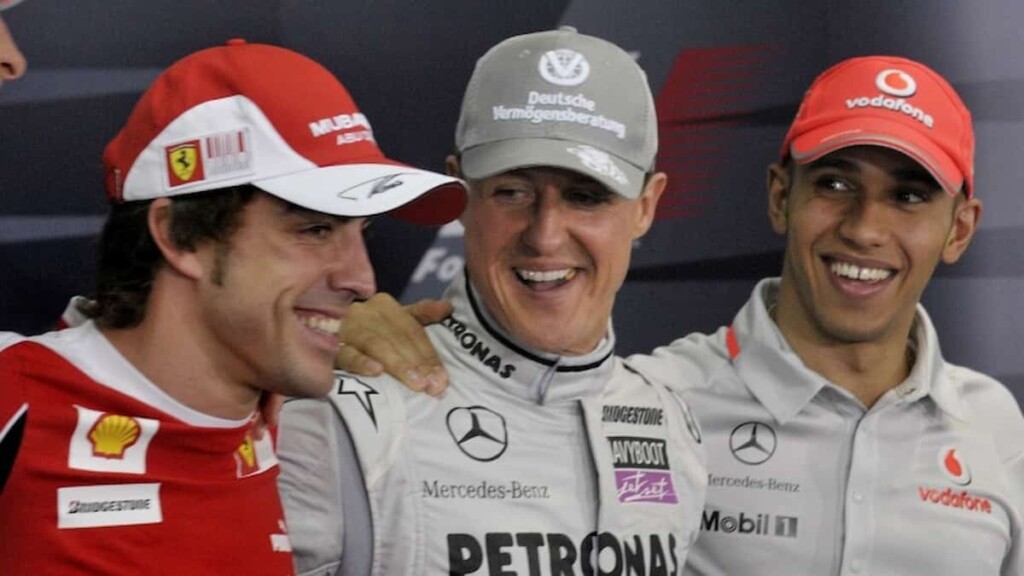 Fernando Alonso, Michael Schumacher and Lewis Hamilton