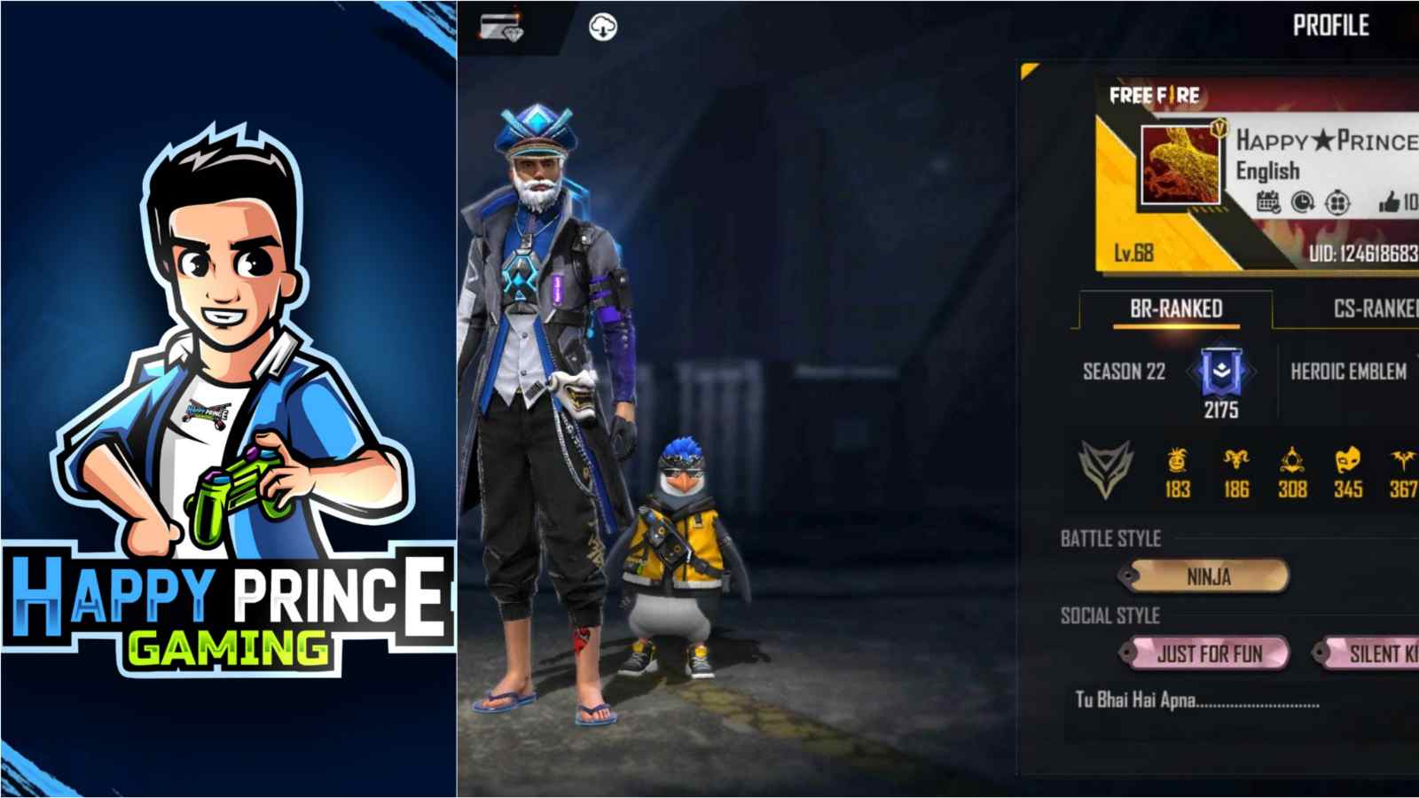 Happy Prince Free Fire ID, Stats, YouTube rank, income, Discord link and more for August 2021