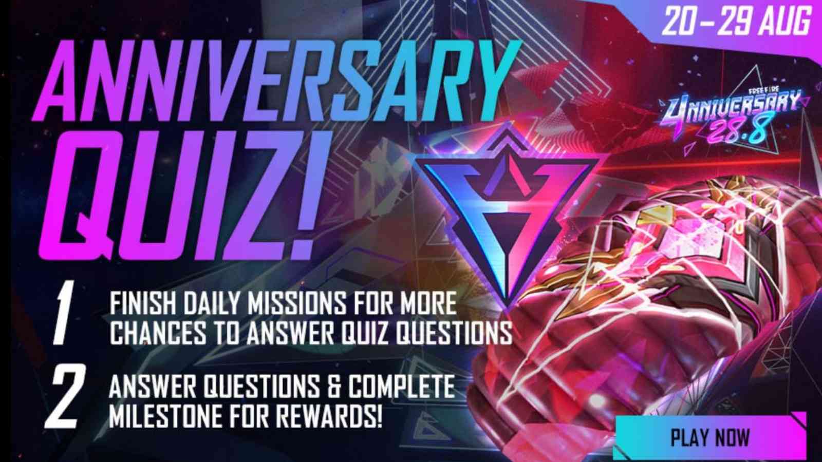 Free Fire Anniversary Quiz: Get the Crimson Neon Parachute and 4th Anniversary Pin for free!