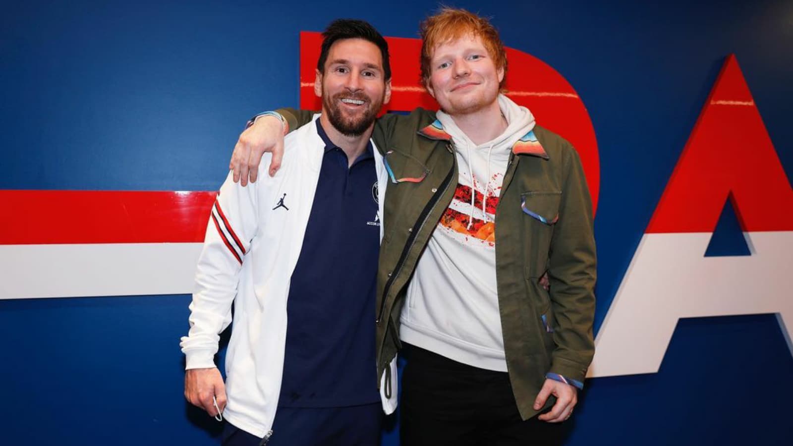 Ed Sheeran meets Lionel Messi after watching PSG beat Manchester City