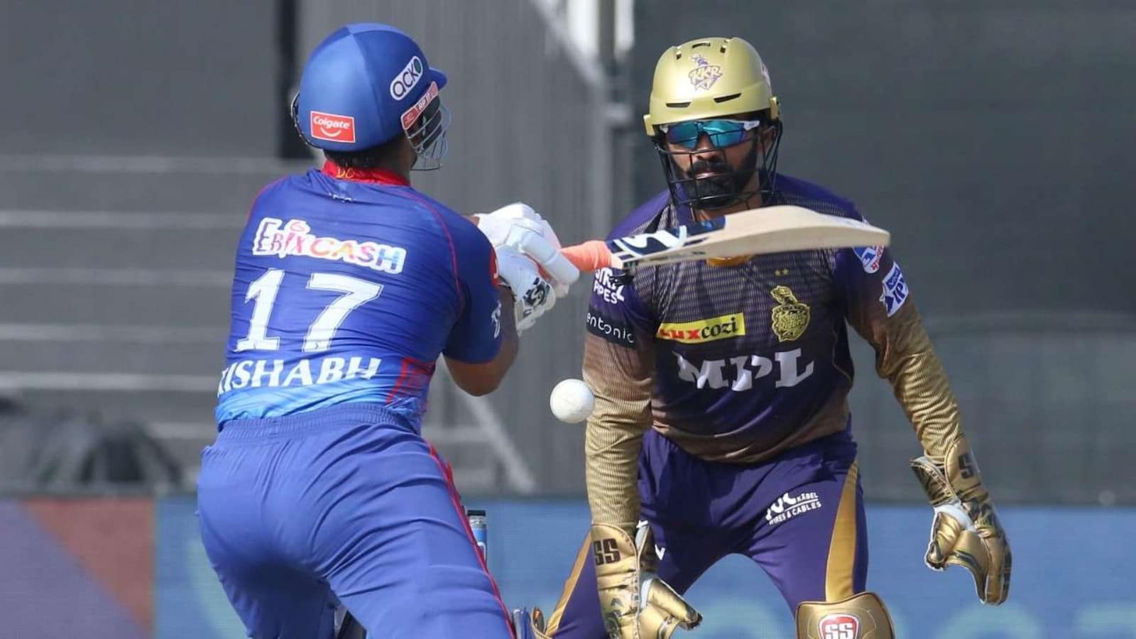 WATCH: Rishabh Pant almost hits Dinesh Karthik with bat in a comical incident during KKR vs DC clash