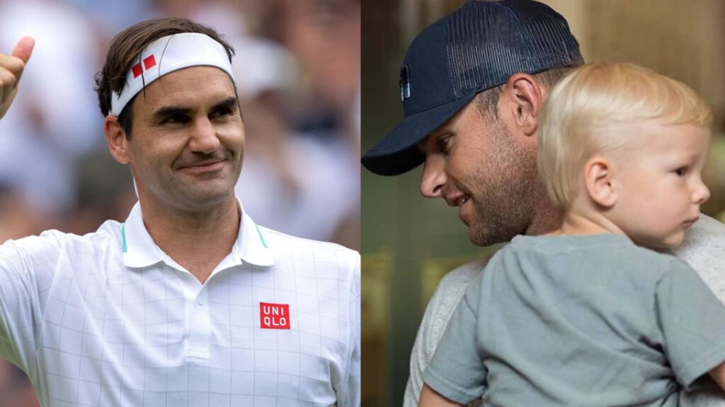 Roger Federer and Andy Roddick with his kid