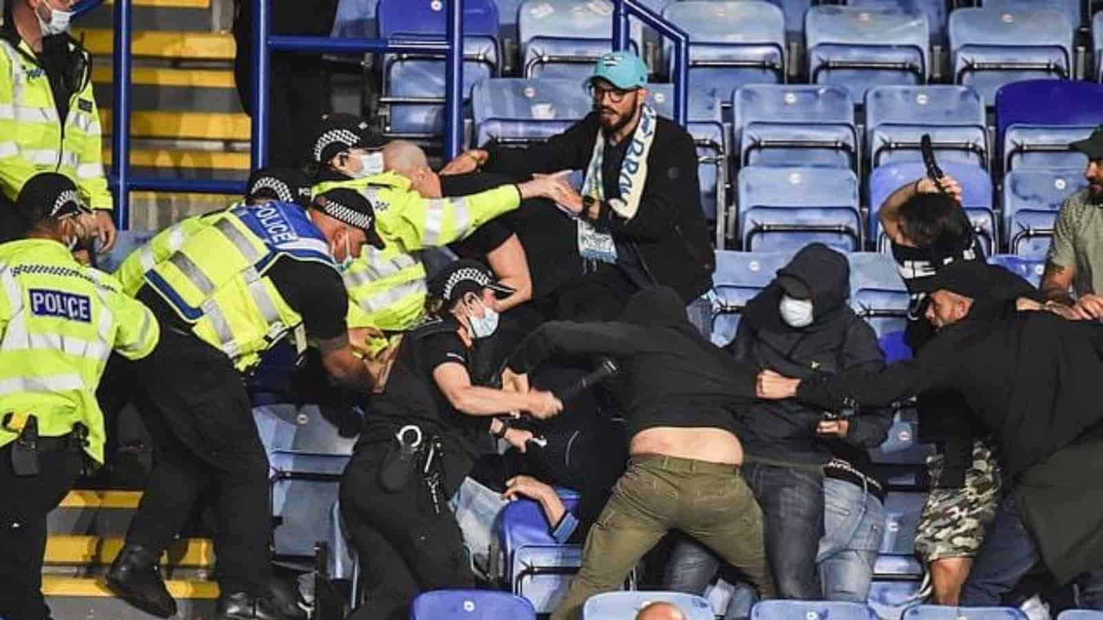 Leicester and Napoli fans engaged in violent scuffle in UEFA Europa League group stage match, throwing missiles at each other