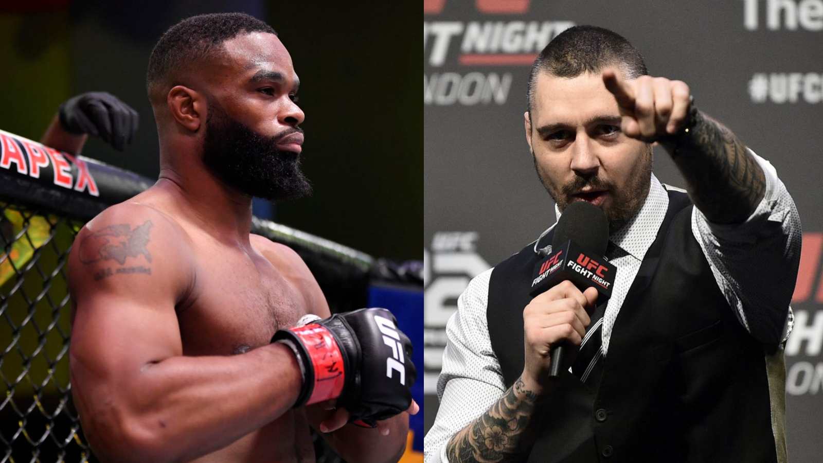 “Take your little pen out,” Dan Hardy asks Tyron Woodley to sign the fight contract sitting in front of the ‘Frozen One’