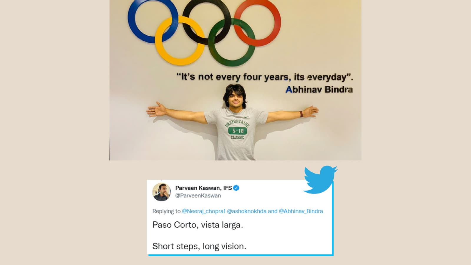 ‘Short steps, long vision’: Netizens react as Neeraj Chopra poses in front of Abhinav Bindra’s iconic saying