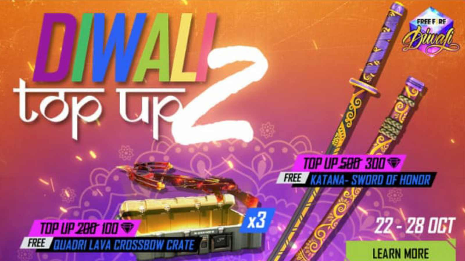 How to get Free Katana skins in Free Fire Diwali Top Up event?