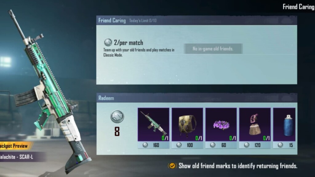 How to get the Malachite Scar-L skin for free in BGMI Friend Caring Event?