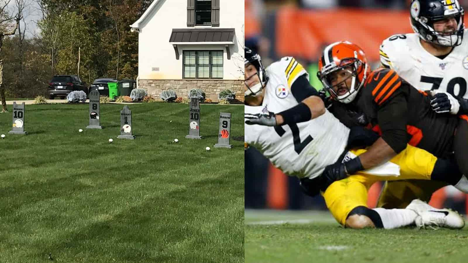 Twitter Reacts To Myles Garrett Decorating His House Lawn With Tombstones Of Quarterbacks