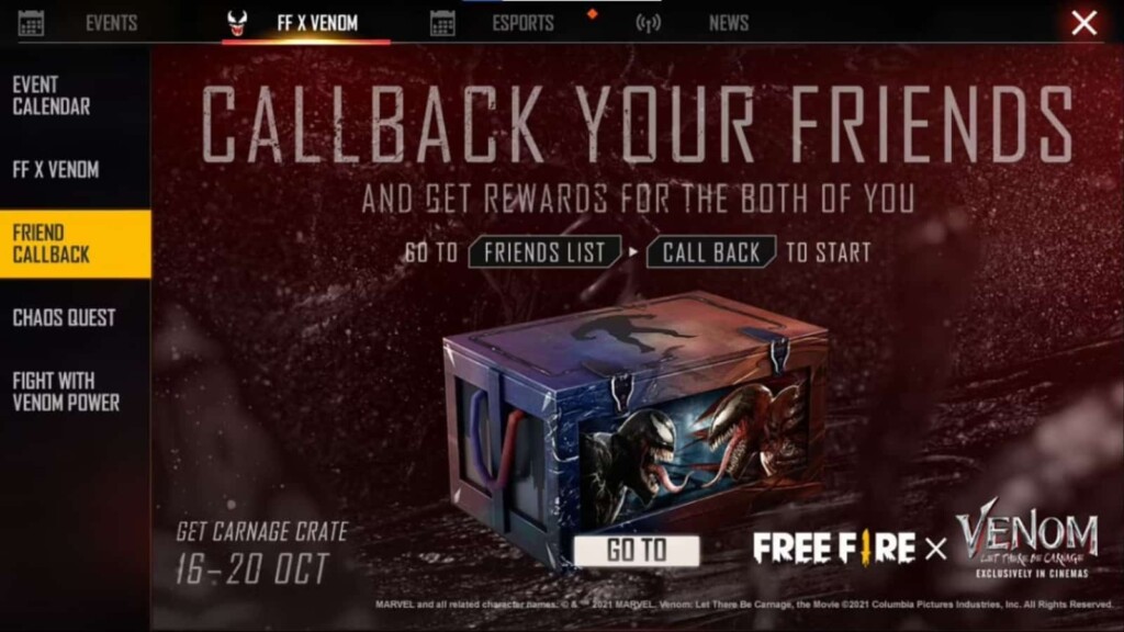 Free Fire Venom Carnage Loot Crate For Free