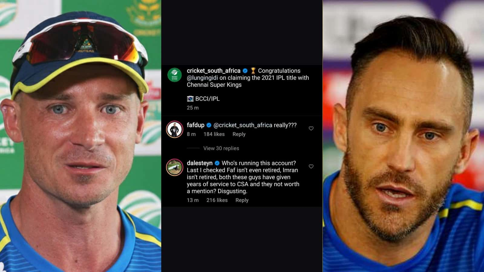 “Disgusting” Faf du Plessis and Dale Steyn reacts as CSA congratulates Lungi Ngidi for winning IPL 2021