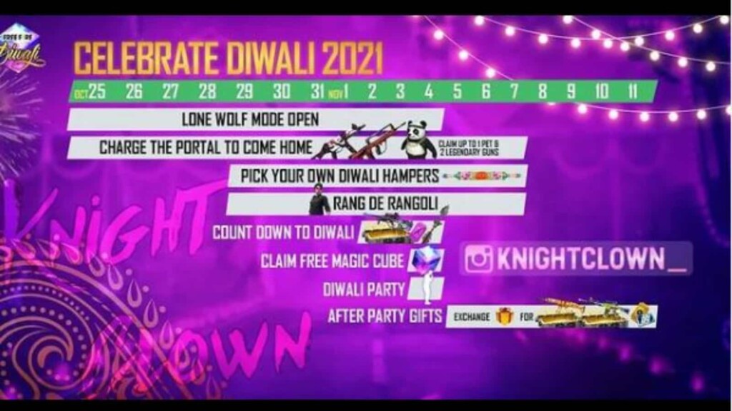 free fire diwali event calendar