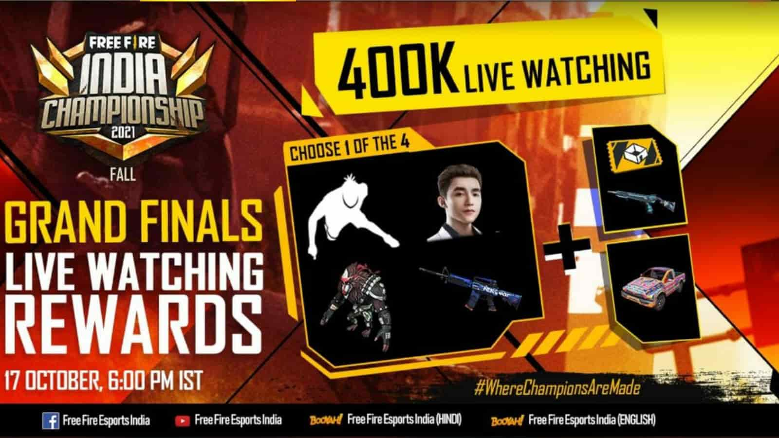 Free Fire India Championship 2021 Fall Grand Finals: Teams, Schedule, Watchtime rewards and more